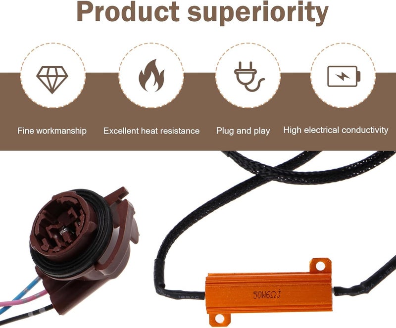 SLIMI 2 PCS Car 3157 Brake Light Resistor Decoders, 50W 6 Ohm LED Resistor Load Harness Decoders, Turn Signal Error Decoding Harness, for T20/3157/4157 Light Bulb (Multicolored) - Image 5